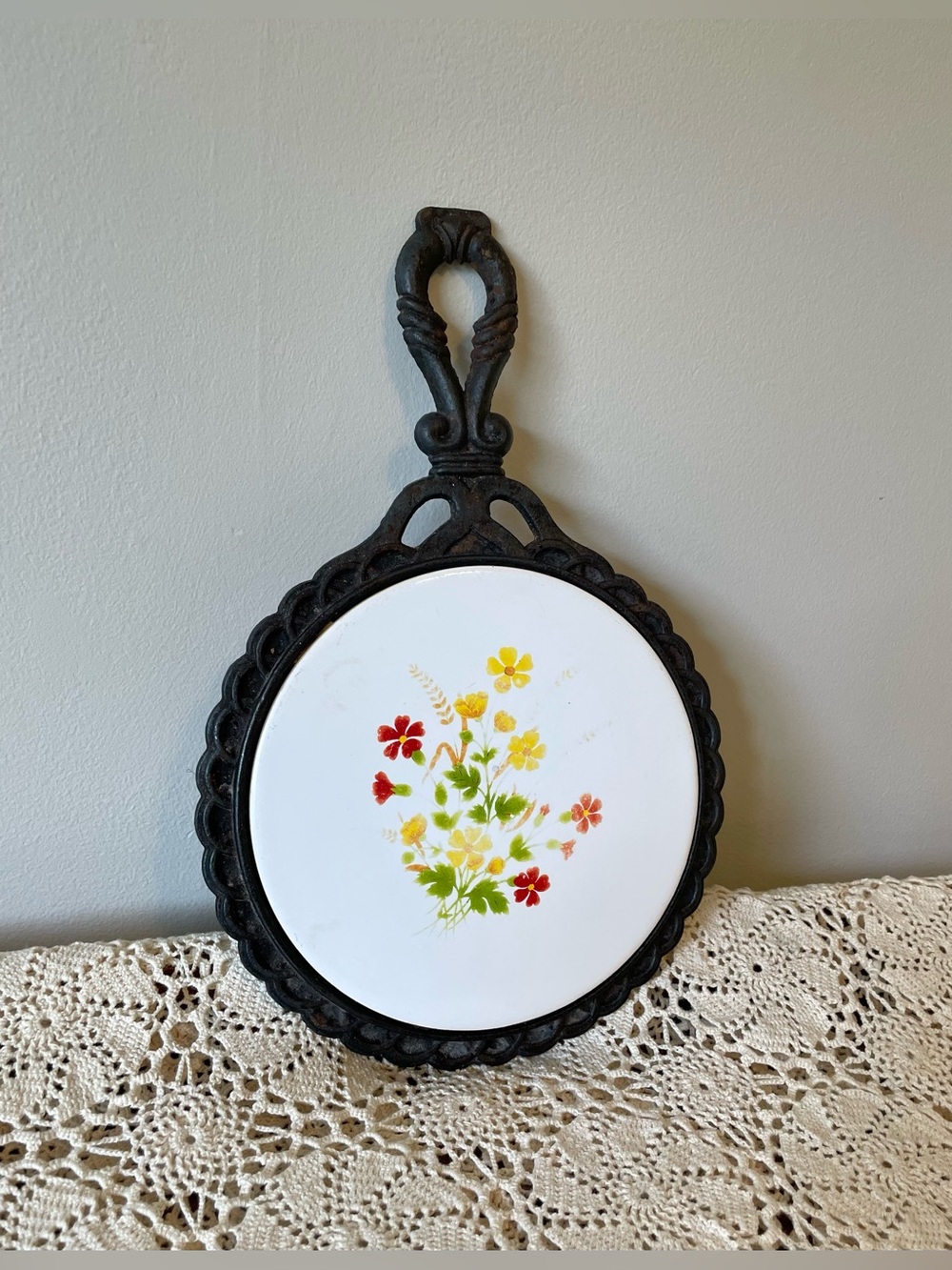 Cast Iron Trivet With Floral Tile Inlay by Orient